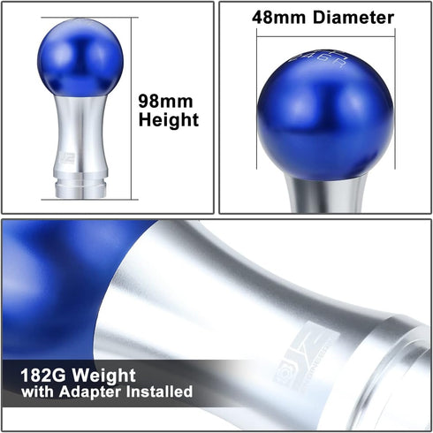 J2 Engineering J2-SK-010-BL 2-Piece Ball Teardrop Style Aluminum 6-Speed Manual Transmission Shift Knob with Thread Adapters Fits M8 M10 M12,Blue/...
