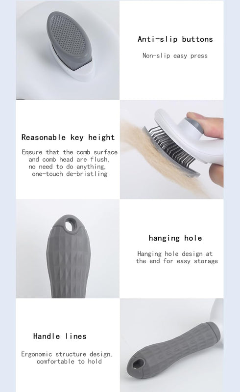 Cat Brush with Release Button, universal for cats and dogs, one click release, brush and flea comb combination set?Pet Hair Comb Tear Stay Removal...