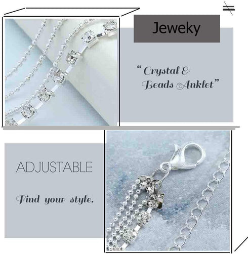 Boho Layered Anklet Rhinestone Beach Ankle Bracelets Silver Foot Chain Jewelry for Women...