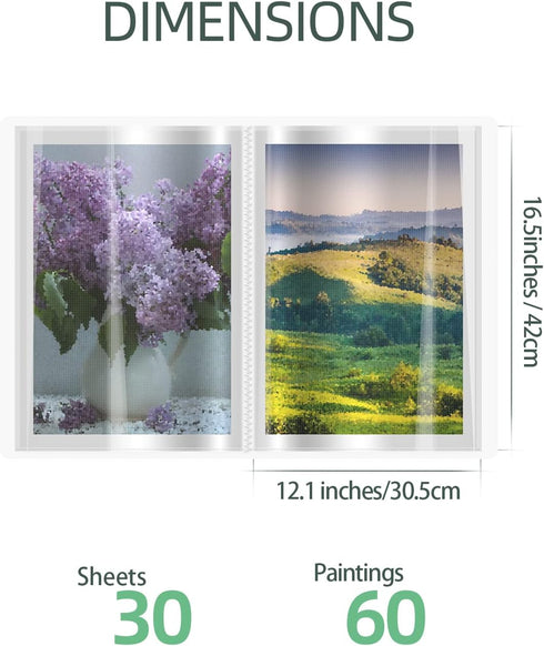 SXhyf A3 Diamond Painting Storage Book for 60 Diamond Painting Pics, 30 Pages Diamond Art Storage Book, Diamond Painting Presentation Portfolio Fo...