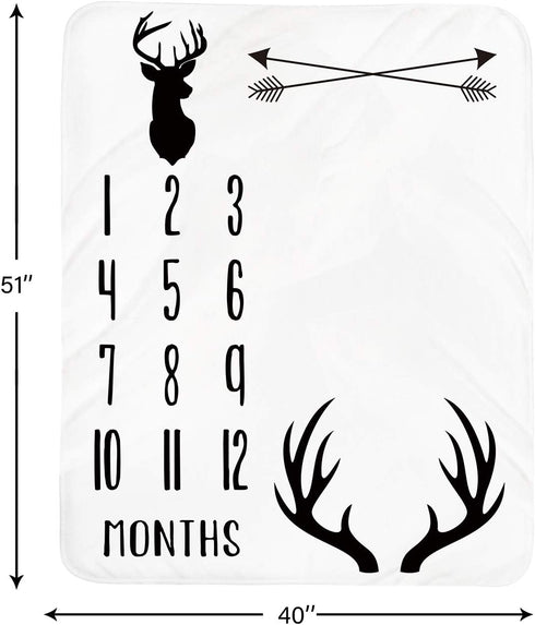 Baby Monthly Milestone Blanket Boy - Deer Newborn Month Blanket Neutral Personalized Shower Gift Woodland Nursery Decor Photography Background Pro...