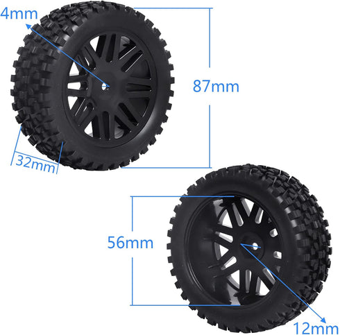 HobbyPark Front & Rear Wheels and Tires 12mm Hex Hub with Foam For Redcat Shockwave, Tornado Epx,S30 1/10 Off Road Buggy (Pack of 4)...