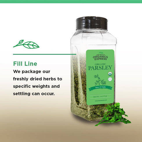 HQOExpress Organic Parsley Flakes – Non GMO, Kosher, USDA Certified Organic Parsley Leaves, Dried and Cut – Piquant and Aromatic Seasoning for Bro...