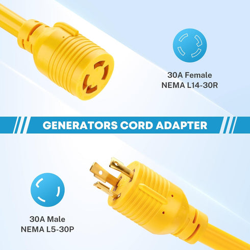 Kohree NEMA L5-30P to L14-30R Adapter Cord, 3 Prong to 4 Prong Generator Adapter, STW 10 AWG 12", 30 Amp L5-30P Male Generator to L14-30R Transfer...