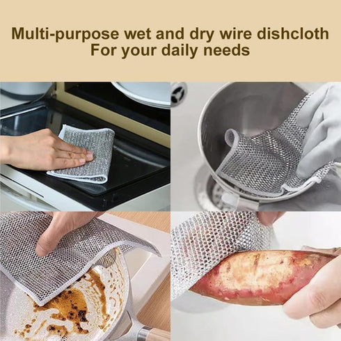 2024 New Multipurpose Wire Dishwashing Rags for Wet and Dry, Non-Scratch Wire Dishcloth Double Layer Wire Cleaning Cloths, Metal Wire Washing Clot...