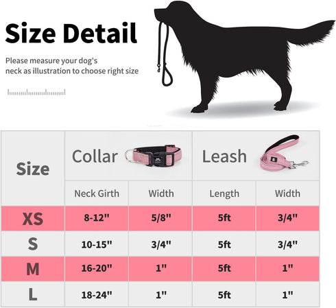 IVY&LANE Reflective Dog Collar and Leash Set,Adjustable Neoprene Padded Dog Collars for Puppy, Breathable Nylon Pet Collar for Small Medium Large ...