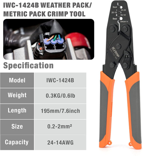 iCrimp Delphi Weather Pack Crimper, Metri Pack Crimping Tool, Wire Crimper for Sealed Weatherproof Automotive Electrical Connectors AWG14 to AWG24...