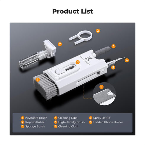 K&F Concept 8-in-1 Airpods Electronic Cleaning Kit Keyboard Laptop Cleaner, Multifunctional Cleaning Tool for iPhone AirPods MacBook iPad iwatch,C...