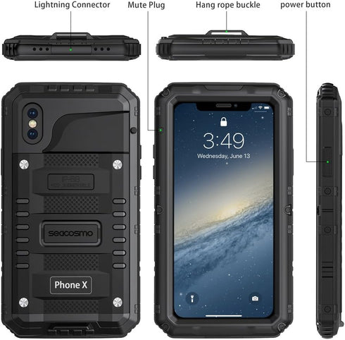seacosmo Waterproof Case for iPhone X with Built-in Screen Protector, 360 Full Body Protective Cover, Military Grade Rugged Heavy Duty Shell, Shoc...