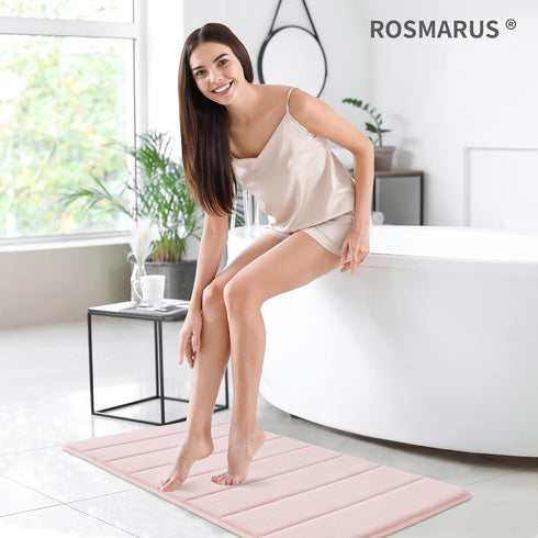 ROSMARUS Memory Foam Bath Mat 17” x 24”, Water Absorbent Bath Mats for Bathroom, Non Slip Washable Bathroom Rugs for Shower, Ultra Soft Bathroom M...