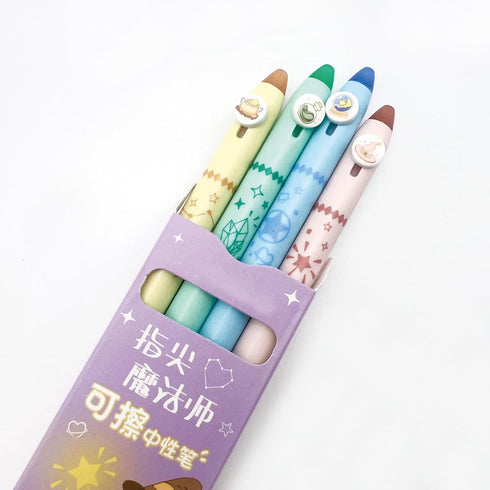 4 Pcs Erasable Gel Pens Cute Retractable Pens Cartoon Magic Pens 0.5mm Blue Ink Writing Pen Office School Pens Women Girls Boy Kids Pens (Blue Ink...