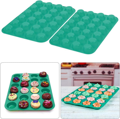 Silicone Muffin Pan, 24 Mini Cupcake Pan for Cream Cheese Fat Bombs, Non Stick, Dishwasher Safe Silicon Bakeware Pans, 2 Pack...
