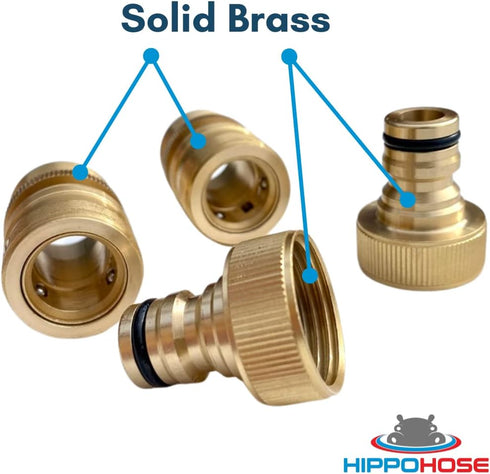 Quick Connector Garden Hose Fittings (2 Pack) - Leak Free - 3/4" Snap-On Water Hose Adapter for Quick Release - Solid Brass - Quick Connection Gar...