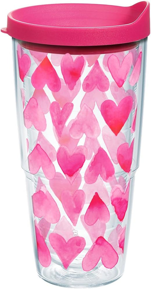 Tervis Valentine's Day Pink Hearts All Over Made in USA Double Walled Insulated Tumbler Travel Cup Keeps Drinks Cold & Hot, 24oz, Clear...