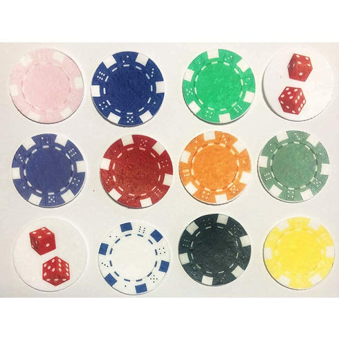 PRE CUT 34x Poker Chips Mix Casino Royal Flush Gambling Edible Rice Paper Wafer Card Poker Dice Cake Toppers,Fun Birthday Party...