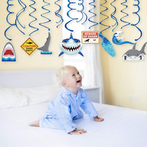 30Ct Shark Hanging Swirl Decorations, Under The Sea Party Supplies, Ocean Birthday Theme, Jaw Kids Decor for First Bday 1st Boys Girls Baby Shower...