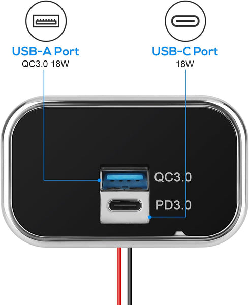 Linkstyle 12V USB Outlet, 18W QC3.0 USB-A Port & 18W PD3.0 USB-C Port Charger Socket, Outlet Socket Panel for Car Boat......