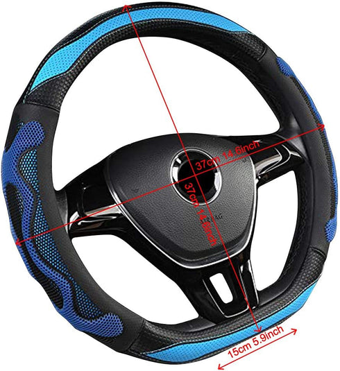 BuilLLin D Cut Steering Wheel Cover - D Shaped Flat Bottom Microfiber Leather Anti-Skid Breathable Fit 14.5"-15" (Blue)...