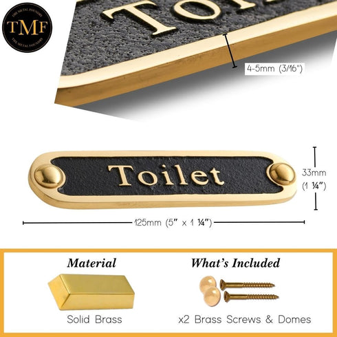 Toilet Brass Bathroom Door Sign. Traditional Style Home Décor Wall Plaque Handmade By The Metal Foundry UK....