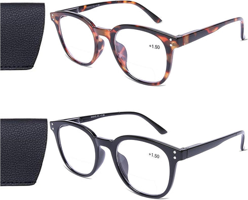 AQWANO Bifocal Reading Glasses Men Women Lightweight Comfortable 2 Pack Round Fashion Readers with Spring Hinges, 2.0...