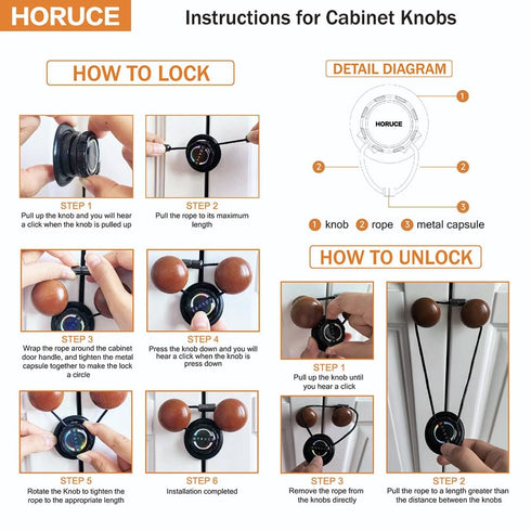 5 Pack Cabinet Locks Baby Proofing For Knobs & Handles, Length Adjustable Child Safety Locks, Easy to Use Safety Child Locks No Drill No Screws No...