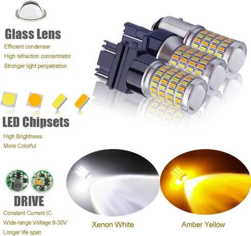 iBrightstar Super Bright 3157 4157 3155 3457 Switchback LED Bulbs with Projector Replacement for Daytime Running Lights/DRL and Turn Signal Lights...