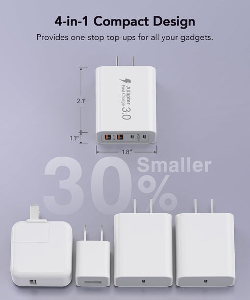 40W USB C Charger Block, 2-Pack 4-Port Type C Fast Charging Brick Dual PD&QC Wall Plug Adapter Compatible for iPhone 15/15 Pro/ 15 Pro Max/14/13/1...
