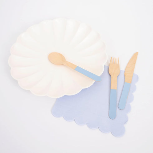 Meri Meri, Soft Blue Wooden Cutlery Set, Birthday, Party Decorations...