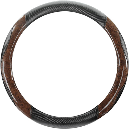 Wood Grain Steering Wheel Cover Carbon Car Steering Wheel Covers 14 1/2-15 inch with Coasters Microfiber Leather Splicing Breathable Anti-Slip Dur...
