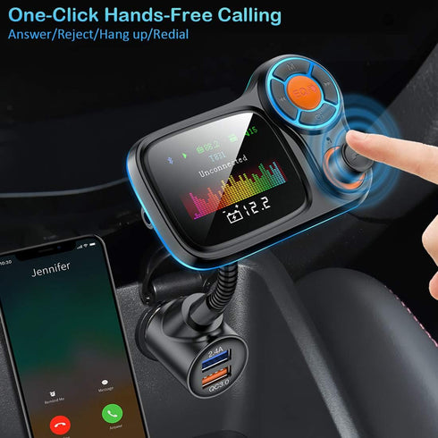 TSNAM Wireless Car Bluetooth Adapter,Radio FM Transmitters HandsFree Call Receiver and MP3 Music/APP Audio Play,QC3.0 and Smart 2.4A Dual USB Char...