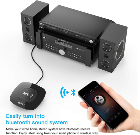 esinkin Bluetooth Receiver Wireless, NFC-Enabled Audio Adapter 4.0 for HD Home Stereo Music Streaming Sound System for 3.5mm (AUX and RCA)...