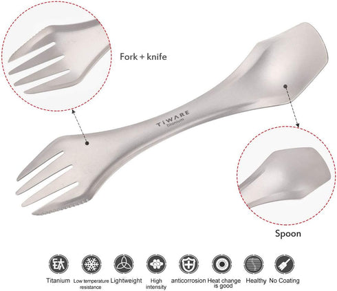 2 pcs Titanium spork Eco-friendly Durable Rustproof Titanium flatware Light weight spoon/Knife/Fork 3 in 1 Cutlery/Utensil for outdoor camping tra...