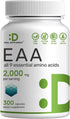 Essential Amino Acids (EAA) 2000mg Per Serving, 300 Capsules – Unflavored - 9 in 1, All BCAAs (Branched-Chain Aminos) – Lean Muscle Support & Natu...