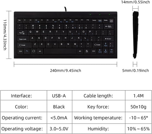 CUQI Mini Keyboard, Small Wired Keyboard 82 Scissor Keys, USB interface Compact Keyboard for Android, Windows PC, Laptop, Raspberry Pi, Windows 10...
