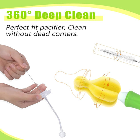 INVODA 12 Piece Sponge Nipple Bottle Brushes, Baby Bottle Brush with 4 Piece Nipple Cleaner, 4 Piece Replacement Heads and 4 Piece Straw Brushes...