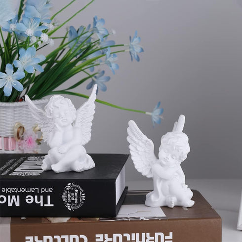 2 Pack Resin Cherubs White Angel Statue Figurine, Garden Sleeping Cherub Statue Sculpture Indoor Outdoor Home Decoration, Cute Adorable Angle Scul...