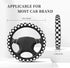 Black and White Checkered Steering Wheel Cover Rubber Anti-Slip 14.5-15 Inch Universal Steering Wheel Cover with 2 Pieces Car Coasters Suitable fo...