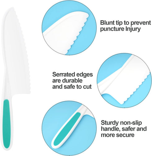 Kids Knife 4-Piece with Cutting Board - Toddler Knife Set Children's Cooking Nylon Knives - Serrated Edges and Firm Grip Suitable for Cutting Sala...