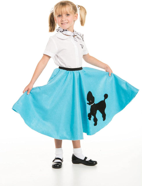 1950s Turquoise Poodle Skirt for Girls with Musical Note Printed Scarf | Blue Sock Hop Skirt | One Size | 1950s Costumes for Girls...