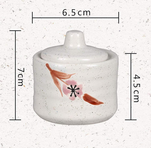 Ceramic Mini Sugar Bowl Seasoning Pot Salt Pepper Storage Jar with Lid Spoon,70ml...