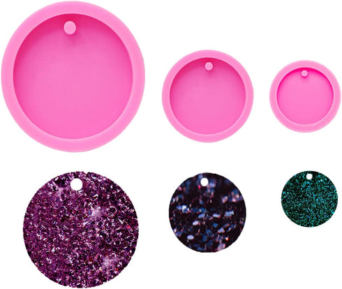 3pc Glossy Resin Silicone 1.5in 2in 2.5in Circle Molds Pet Cat Tag DIY Keychain Mould with 10PC Key Ring(DY0079+DY0080+DY0260)...