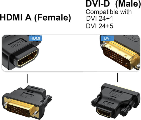 DVI to HDMI Adapter 2-Pack, Bidirectional Female HDMI to DVI-D(24+1) Male Adapter with Gold-Plated for Computer, Monitor, Projector, TV, PS3/4/5 N...