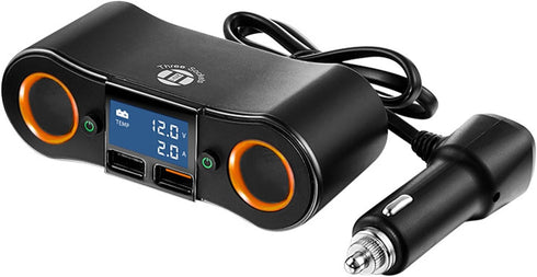 Dual USB Quick Charge QC3.0 Car Charger Adapter 2-Socket Cigarette Lighter Adapter with LED Voltmeter Suitable for Mobile Phones, car DVR, Navigat...