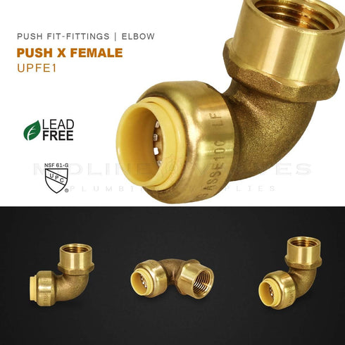 Everflow Supplies Pushlock UPF1 1 Inch Long Push x Female Elbow for Push-Fit Fittings, No Lead DZR Forged Brass, Connects PEX, CPVC, and Copper, P...