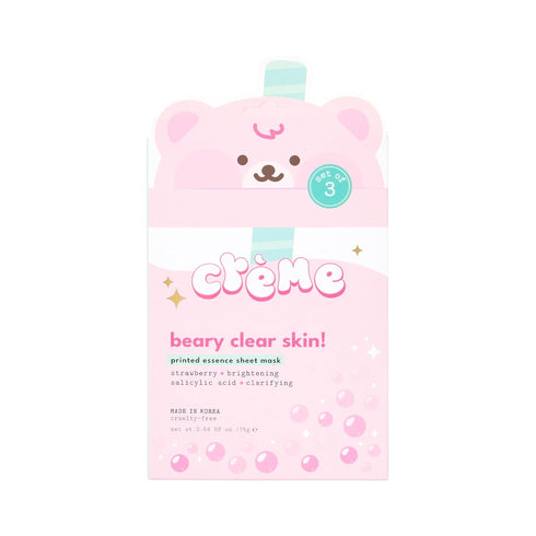 The Crème Shop Boba Bears Beary Clear Skin! Sheet Mask - Brightening, Clarifying with Strawberry Essence and Salicylic Acid for Radiant Glow and S...