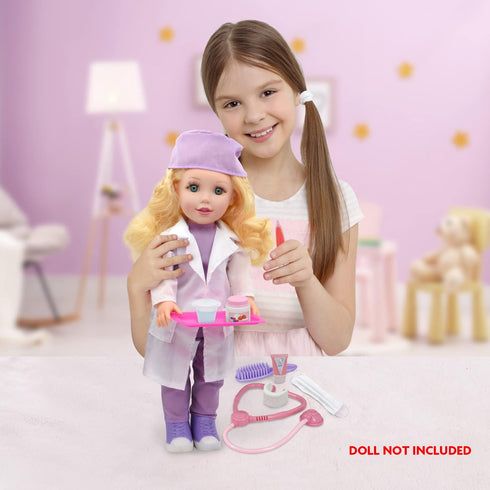New Adventures Style Girls: 18" Doctor Dress Up Set - 15 Piece Outfit & Accessory Set, Dress Up, Doll Accessories, Purple White & Pink...