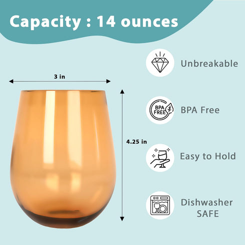 Lily's Home Unbreakable Poolside Acrylic Stemless Wine Glasses and Water Tumblers, Made of Shatterproof Plastic and Ideal for Indoor and Outdoor U...