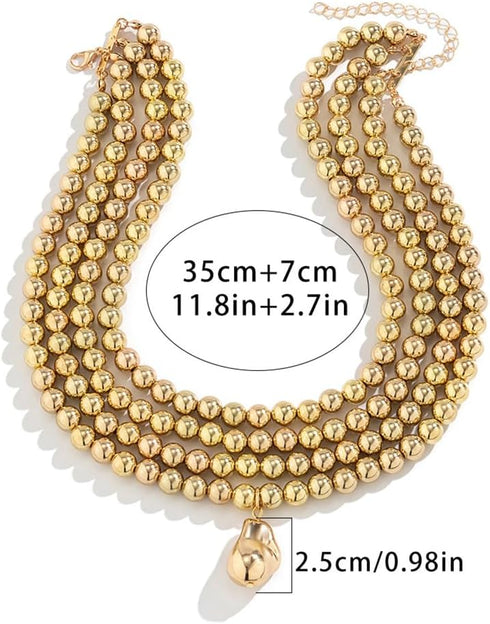 fxmimior 4 Tier Boho Women Multilayer 1920s Necklace Chunky Dainty Beads Layered Choker Necklaces Handmade Beads Fashion Chunky Pendant Multilayer...