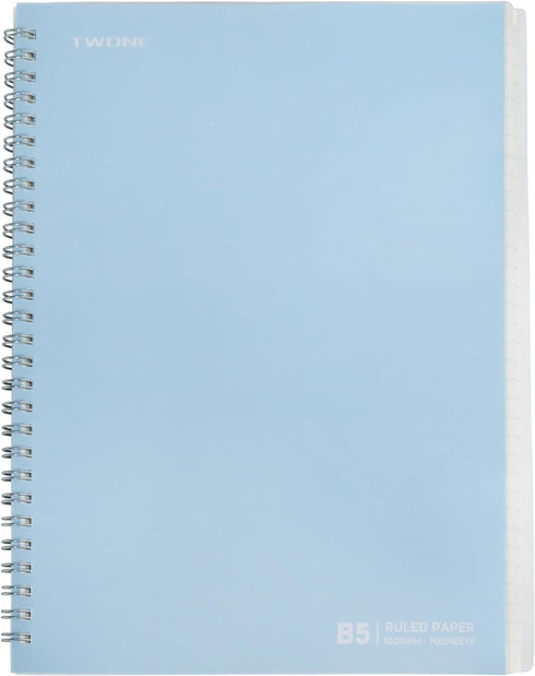 TWONE Spiral Notebook, 7"x10", 140 Ruled Pages, Waterproof Frosted PP Cover, Blue, Ideal for School, Office, and Personal Use...