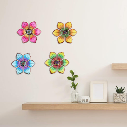 Quinnsus 4 Pack Outdoor Metal Flower Wall Art Fence Decor Garden Patio Hanging Flowers Decorations for Outside Yard Porch Living Room 7x7 in...